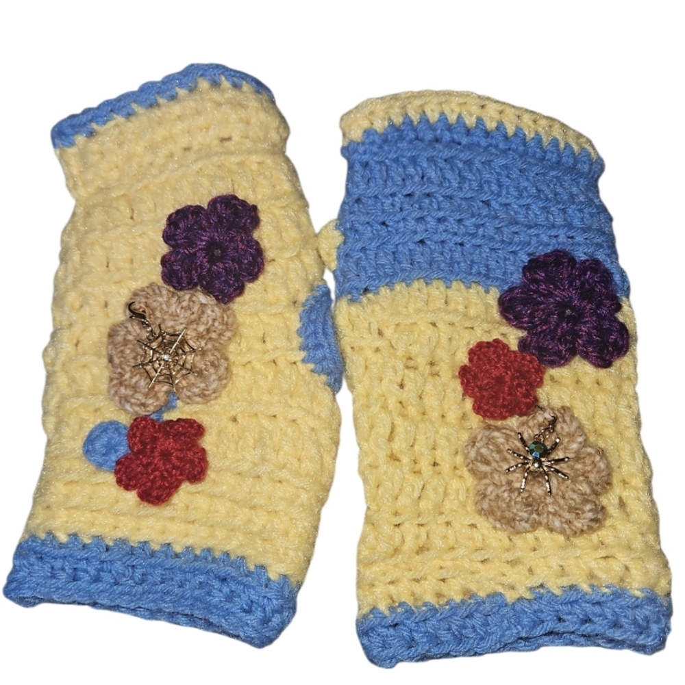 Crochet Fingerless Gloves with Floral Design